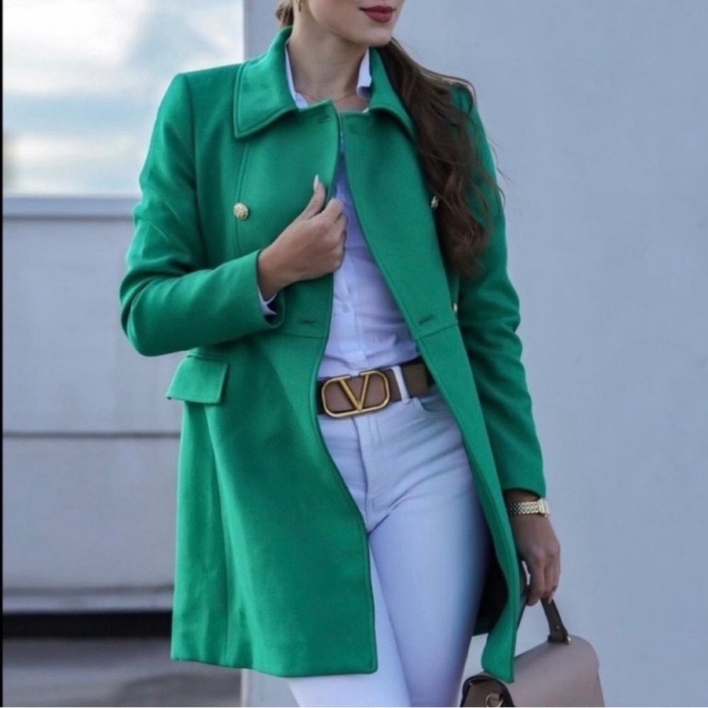 ZARA Women's Small Buttoned Tailored Coat Apple Green Double Breasted - Picture 2 of 10